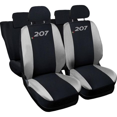 Lupex shop - Coprisedili Auto Compatibili per 207, Made In Italy, set di copri sedili anteriori e posteriori con copri poggiatesta incluso, tessuto poliestere, colore - Nero\Grigio Chiaro (1/4)