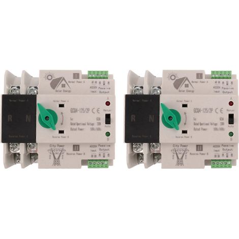 commutateurs de transfert automatique (ATS) pour systèmes photovoltaïques solaires, montage sur rail DIN, 2 pôles, 63 A, 220 V CA, alimentation du système PV vers le réseau électrique. (1/5)