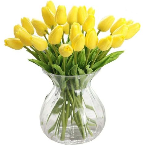 Bouquet artificiale di 12 tulipani bianchi e gialli – effetto realistico, ideale per decorazioni domestiche, matrimoni o feste.