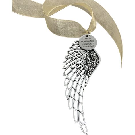 Ornement Aile D Ange - Décoration Arbre De Noël Commémorative - Sculpture En Résine Avec Ruban Blanc - Cadeau Souvenir Père Défunt - 1 Pièce (1/5)