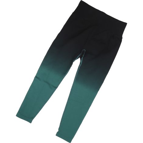 Legging femme yoga taille haute gainant ventre plat, pantalon sculptant fessier sans couture, tulle sport noir dégradé vert, fitness gym (1/5)