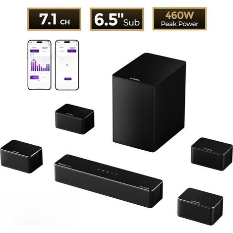 Barre de son Poseidon D80 7.1 canaux 500W Dolby Atmos, caisson de basses sans fil et 4 enceintes surround, home cinéma TV, contrôle par application (1/5)