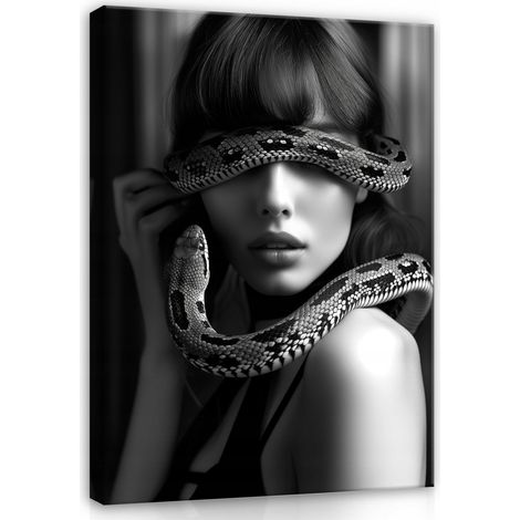 toile Murale femme serpent noir et blanc pour chambre salon 40x30 (1/3)
