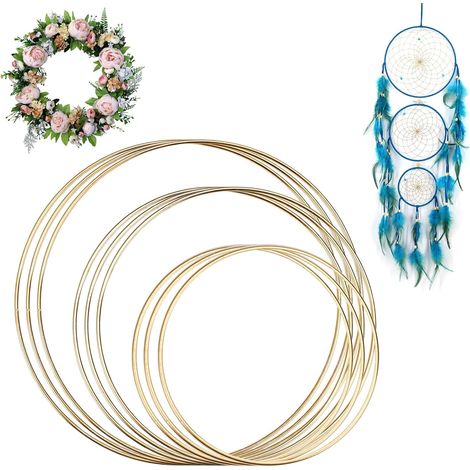 9 cercles métal décoratifs dorés 10/15/20 cm, anneaux pour attrape-rêves, art floral et bricolage (1/5)