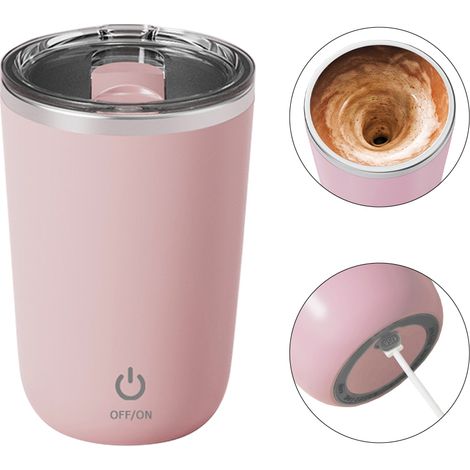 Tasse à mélange automatique Acier Inoxydable 304 350ml Rechargeable USB-C Étanche IPX6 Design Rose Silencieuse pour Café Thé (1/5)