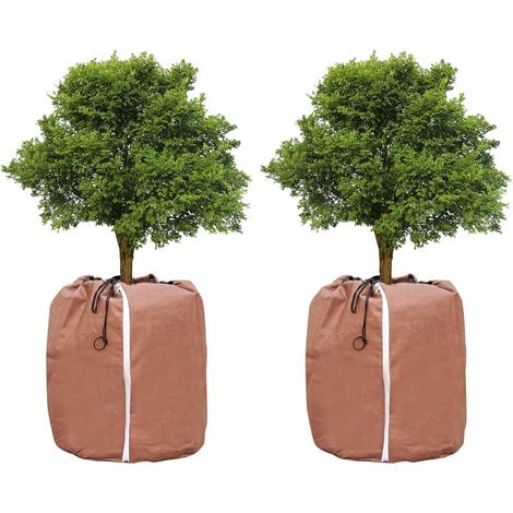 Sac Antigel pour Plantes en Pot 65 x 70 cm 2 Pièces, Protection Hivernale pour Plantes, avec Fermeture Éclair et Cordon de Serrage, Facile à Installer
