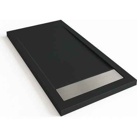 Duschwanne Bidai mit Rahmen Farbe Schwarz RAL 9005 70x90cm Abdeckung Edelstahl