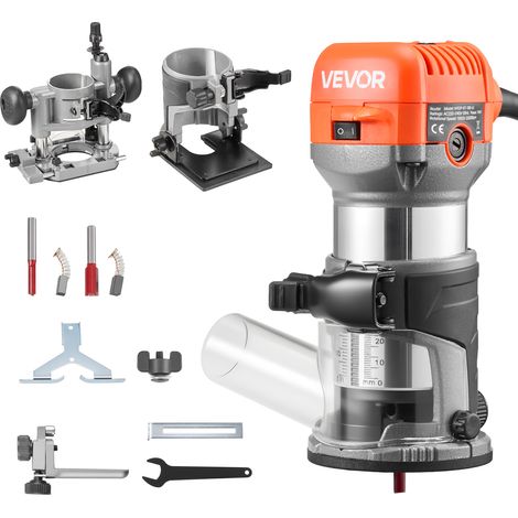 VEVOR Affleureuse 710 W Defonceuse Compacte 6 Vitesses pour Travail Bois, Finition, avec Demarrage Progressif, Base Fixe, Inclinable, Plongeante, Capot deAspiration Poussiere, Guide Parallele, Filaire (1/5)