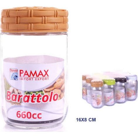 TrAdE Shop Traesio - Set 12 Barattoli Contenitori In Vetro 660cc Tappo Colorato Ermetico Rattan Casa -