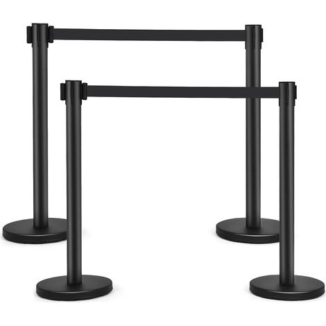COSTWAY 4 Paletti di Delimitazione, Barriera in Acciaio Inox per Code, Colonnine Segnapercorso Transenna Eliminacode Separacode, Ideale per Hotel Ristorante Cinema (Nero) (1/5)
