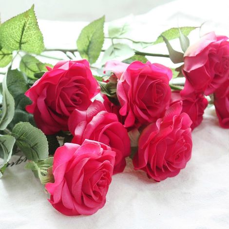 10 roses artificielles de haute qualité en latex, réalistes au toucher, pour la décoration de la maison et des chambres d'enfants. Idéales pour les bouquets de mariée et de demoiselles d'honneur.rose  (1/5)