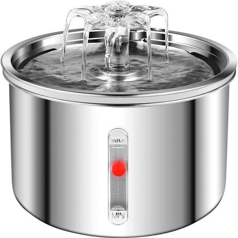 Stainless Steel Cat Drinking Fountain, 2 Liter Dog Water Fountain, Automatic Pet Water Fountain with Ultra Quiet Pump and Water Level Window for Cats, Dogs and Multiple Pets