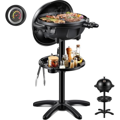 Barbecue électrique 2-en-1, 0-300°C, 2400W, noir, FOHERE