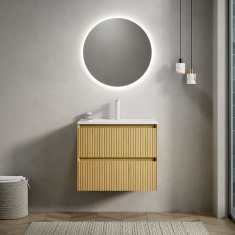 Meuble rangement salle de bain 61 cm lavabo céramique OKMYHOME (1/5)
