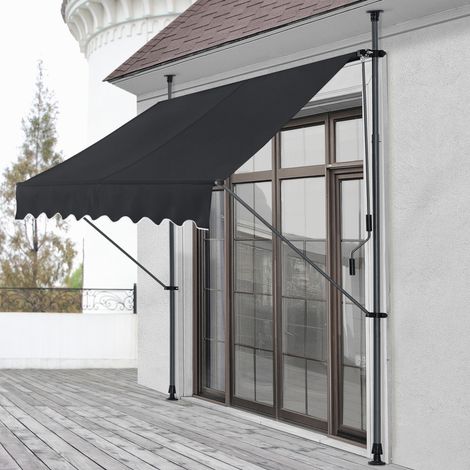 Tenda da Sole a Muro con Pali di Supporto Telescopici Parasole 250 x 120 cm (LxP) Nero pro.tec