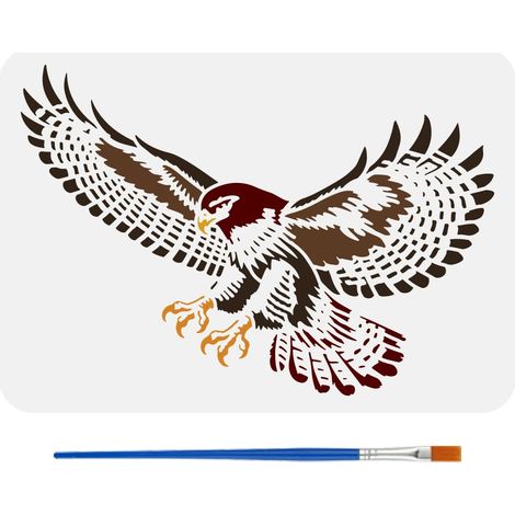 Pochoir de Peinture d'Aigle Réaliste avec Pinceau 29,7x21cm Pochoir d'Aigle Réutilisable Pochoirs de Silhouette d'Aigles Taille A4 Pochoirs d'Art DIY Faune pour Mur Tissus Artisanat (1/5)