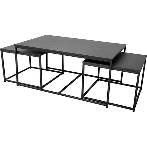 Set de 3 tables basses gigognes en métal "Madison" - Noir - L 100/50 x P 60/50 x H 45/38 cm - Livraison gratuite (1/9)