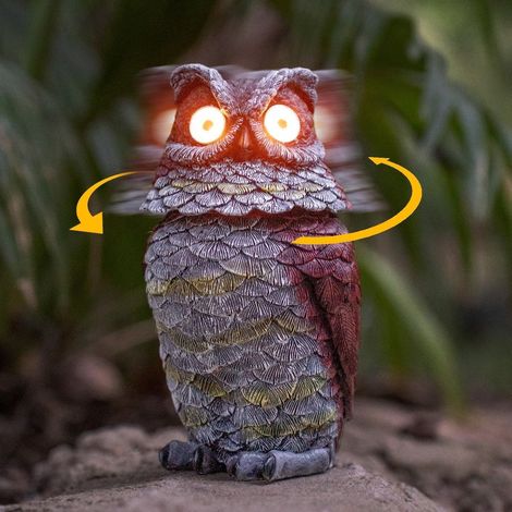 Statue de hibou décoratif de jardin - Figurines de hibou en résine avec lumière solaire - Yeux et tête de printemps - Chemin d'effrayer les oiseaux - Décoration de jardin pour patio, cour, véranda (1/5)