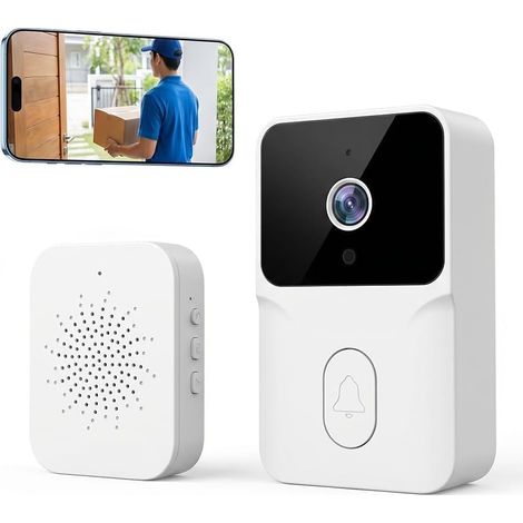 Sonnette Vidéo sans Fil 2K avec Caméra, Vision Nocturne Infrarouge, Détection Humaine AI, Sonnette sans Fil avec Camera Interphone Vidéo sans Fil pour Sécurité Maison,Abonnement requis (1/5)