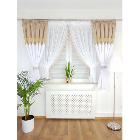 Rideaux avec voilages, ensemble décoratif - beige (1/5)