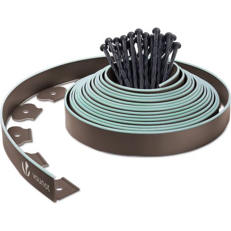 VOUNOT 10m Flexible Lawn Edging with Green Outline Edge, Brown