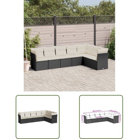 The Living Store Salon de jardin 7 pcs avec coussins noir résine tressée - Ensemble Salon De Jardin - Mobilier De Jardin - Salon Extérieur - Canapé Jardin - Chaise Lounge (1/3)