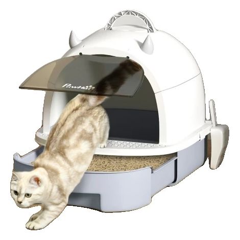 Arenero de acero inoxidable para gatos, 40,5 cm de largo x 52 cm de ancho x 39 cm de alto, apto para gatos de hasta 5 kg, altura de entrada de 8,5 cm, incluye pala para arena. (1/5)