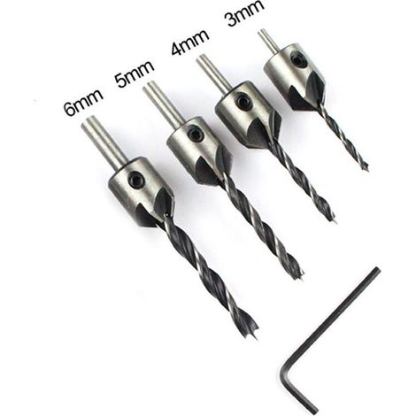 Coffret de forets HSS 4241 pour bois dur – Lot de 4 – Profondeur de serrage réglable – Chanfrein à 5 arêtes de coupe – Pour perage rapide et précis (1/5)