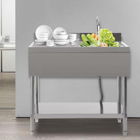évier indépendant en acier inoxydable 100x60x80cm, évier multifonction en acier inoxydable, capacité de charge 300kg, plaque de travail installée, robinet rotatif à 360 degrés, commercial / domestique (1/5)