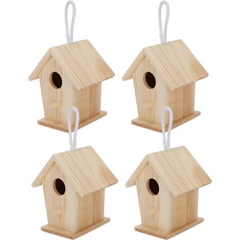 Crezuo 4er-Set Mini-Vogelhäuser aus Holz zum Aufhängen, Nistkäfige, Garten- und Balkondekoration