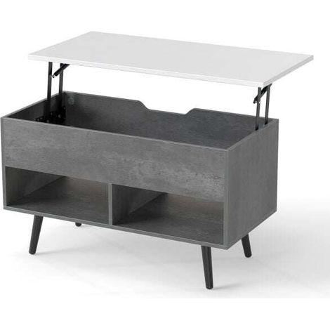Lift Top Coffee Table with Hidden Compartment and Open Storage Shelves-Grey (1/5)