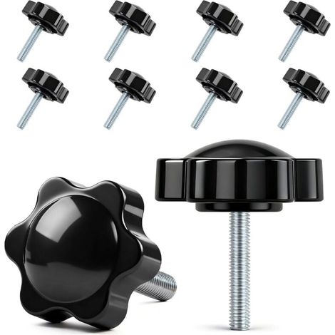 Lot de 10 vis à poignée étoile - Vis moletées M5 x 25 mm - Vis avec poignée - Vis à tête étoile - Écrou à poignée étoile - Pour machine-outils, machines de serrage (1/5)