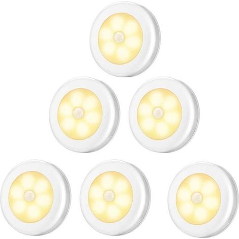 Lampe De Placard/Armoire Led,6pcs Lampes Armoire Veilleuse,Eclairage Led Détecteur De Mouvement Avec Base Magnétique,Pour Escalier Cuisine Vitrines Cabinet (Alimenté Par Batterie) Blanc Lumièr