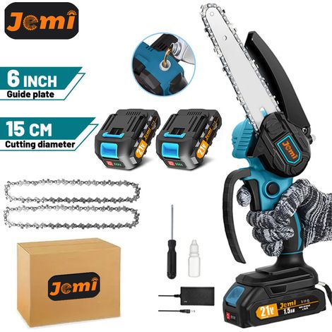 Scie à chaîne sans fil Jemi Tool 6 pouces – Tronçonneuse d’élagage portable, pour coupe de bois, compatible batterie Makita 18V