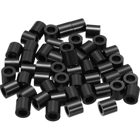 120Pcs Entretoise ABS M4 x 7mm OD x 7mm L Rondelles d'Espacement Rondes en Plastique Noir, Écrou d'Écartement Non Fileté pour Vis, Boulons, Prise Électrique (1/5)