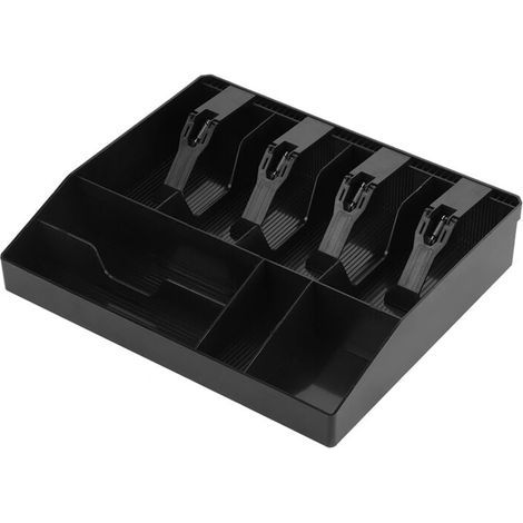 Registre des Tiroirs 32cmx27cm Caisse Enregistreuse Boîte 4 Compatiments Billets et 4 Compartiments Monnaies Boîte de Rangement Bien Rangée de Cash(Noir) (1/5)