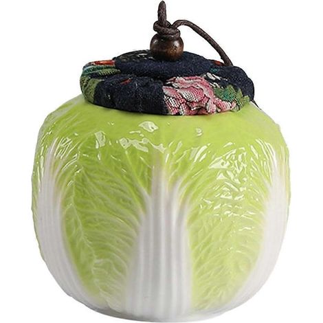 Boîte à thé en céramique en forme de chou chinois avec couvercle, idéale pour ranger le thé, le sucre et le café. (1/5)