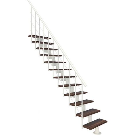 Scala dritta 12 gradini - Altezza raggiungibile 2.59 a 3.12m - Larghezza 80cm - Struttura bianca e gradini in legno noce - COMFO80/I/BN-12 (1/5)