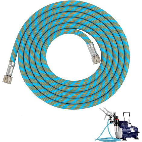 Tuyau d'aérographe en nylon tressé de 1,80 m avec extrémités BSP mâle vers femelle de 0,3 cm et adaptateur mâle de 0,3 cm vers femelle de 0,3 cm, noyau en caoutchouc flexible pour kit d'aérographe et (1/5)
