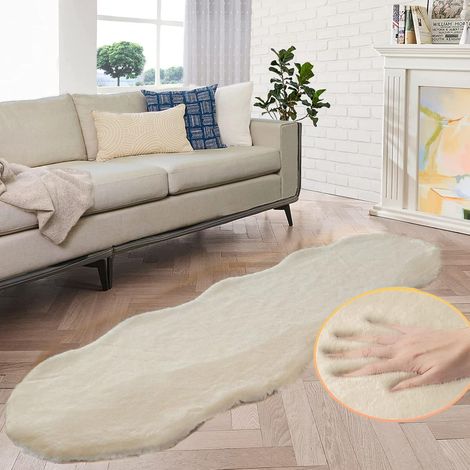 JSSEVN - Tapis Chambre Camel clair 60x180 cm Fausse Fourrure Lavable Descente De Lit Tapis Moelleux Salon Doux Poil Ras Grey Fluffy Runner (1/5)