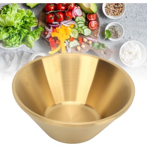 Bol conique double couche en acier inoxydable 304, bol à riz, bol à salade doré, bol à nouilles, bol à salade de glace pilée, 18 cm, doré (1/5)