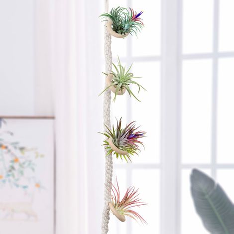 Décoration suspendue - Rideau de séparation/rideau de porte en corde tressée - Ananas suspendu aéré - Cercle en bois blanc - Matière : Corde de coton - Longueur : 90 cm - Remarque : Vendu à l'unité (1/5)