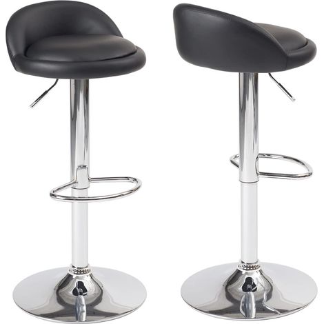 Ensemble de 2 tabourets de bar rembourrés en similicuir avec petit dossier, hauteur réglable et base pivotante à 360° chromée (blanc) (1/5)