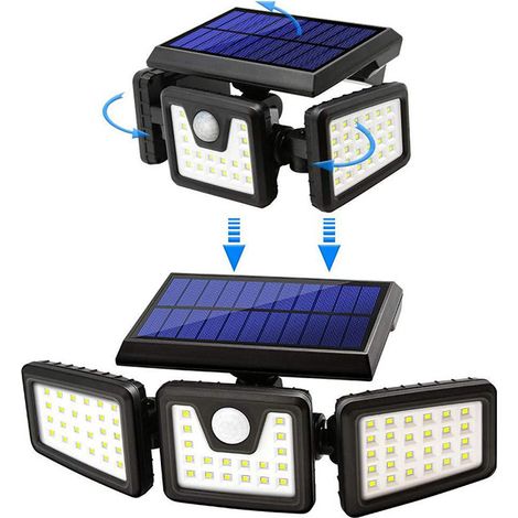 MINKUROW Luci Solari Per Esterni, Luce Solare Per Esterni Con Sensore Di Movimento 70 Led, Proiettore Solare Per Esterni A 3 Teste Ip65 Impermeabile Per Giardino (1/5)