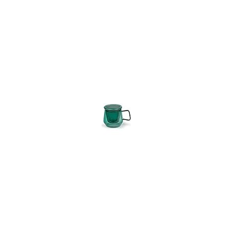 Bredemeijer Vaso de té de 350 ml con filtro de té de cristal y tapa de cristal – Taza de té de cristal transparente verde para 1 taza de té suelto