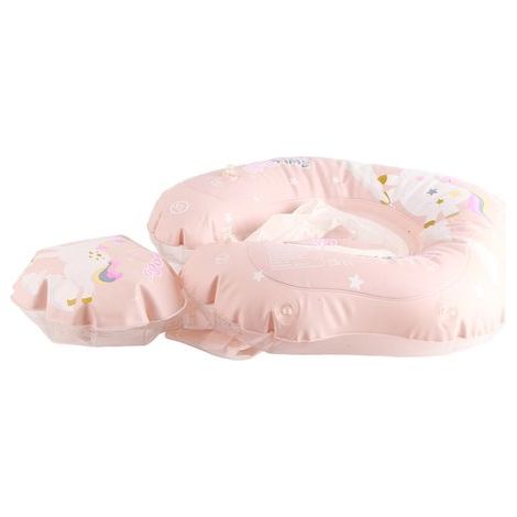 Babyrosa Pferde-Schwimmring für Kinder mit aufblasbarem Sonnenschutz, Größe L (Innendurchmesser 16 cm) (1/5)