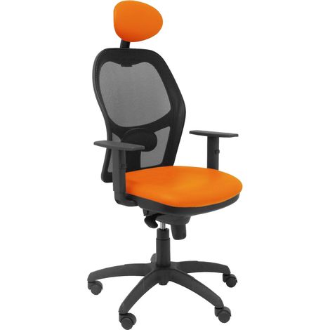 Silla Jorquera malla negra asiento similpiel naranja con cabecero fijo