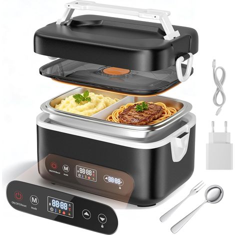 Gamelle Chauffante, 1,2L Intelligente Lunch Box Chauffante avec écran Tactile, boîte à lunch électrique à Chauffage Rapide avec Vaisselle en Acier Inoxydable et Sac Isotherme pour Voiture Bureau (1/5)