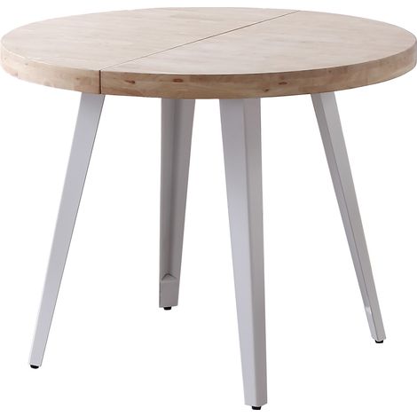 Pegane – Table à manger ronde extensible en bois chêne nordique – pieds blancs – diamètre 100-180 cm – hauteur 76 cm – finition époxy mat (1/3)