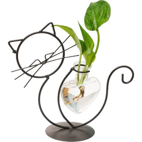 Vase Hydroponique pour Fleurs en Fer Forgé Style Chat Simple (1/5)